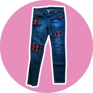 Joe Fresh // Ultra Slim Low Rise Jeans // Red Plaid Patches